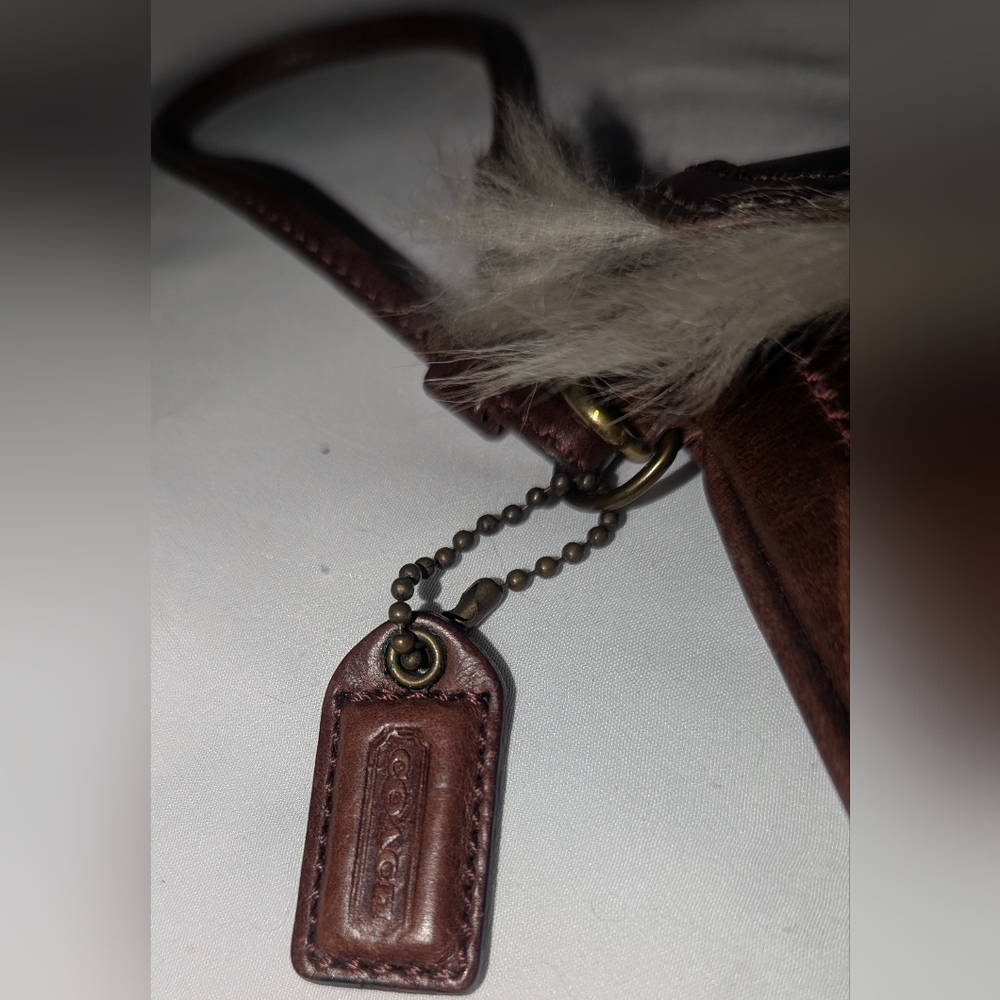 Coach Brown Leather and Cream Fur Clutch with Brass Buckle - Picture 4 of 9
